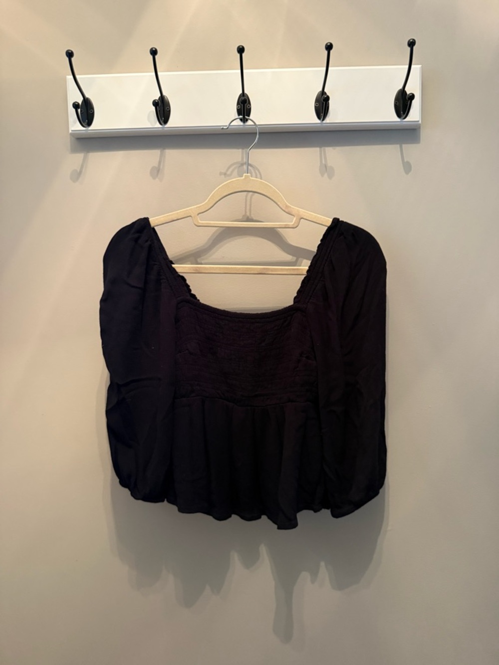 Abercrombie & Fitch Black Smocked Square-Neck Blouse